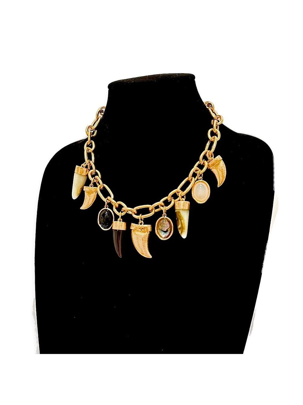 ZARA | Golden Tortoise Horn w Gemstone Lucky Charm Chunky Necklace | NWOT - Picture 4 of 6